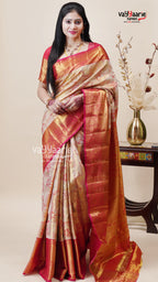 Cream DMM Pattu Saree for Elegant Wear