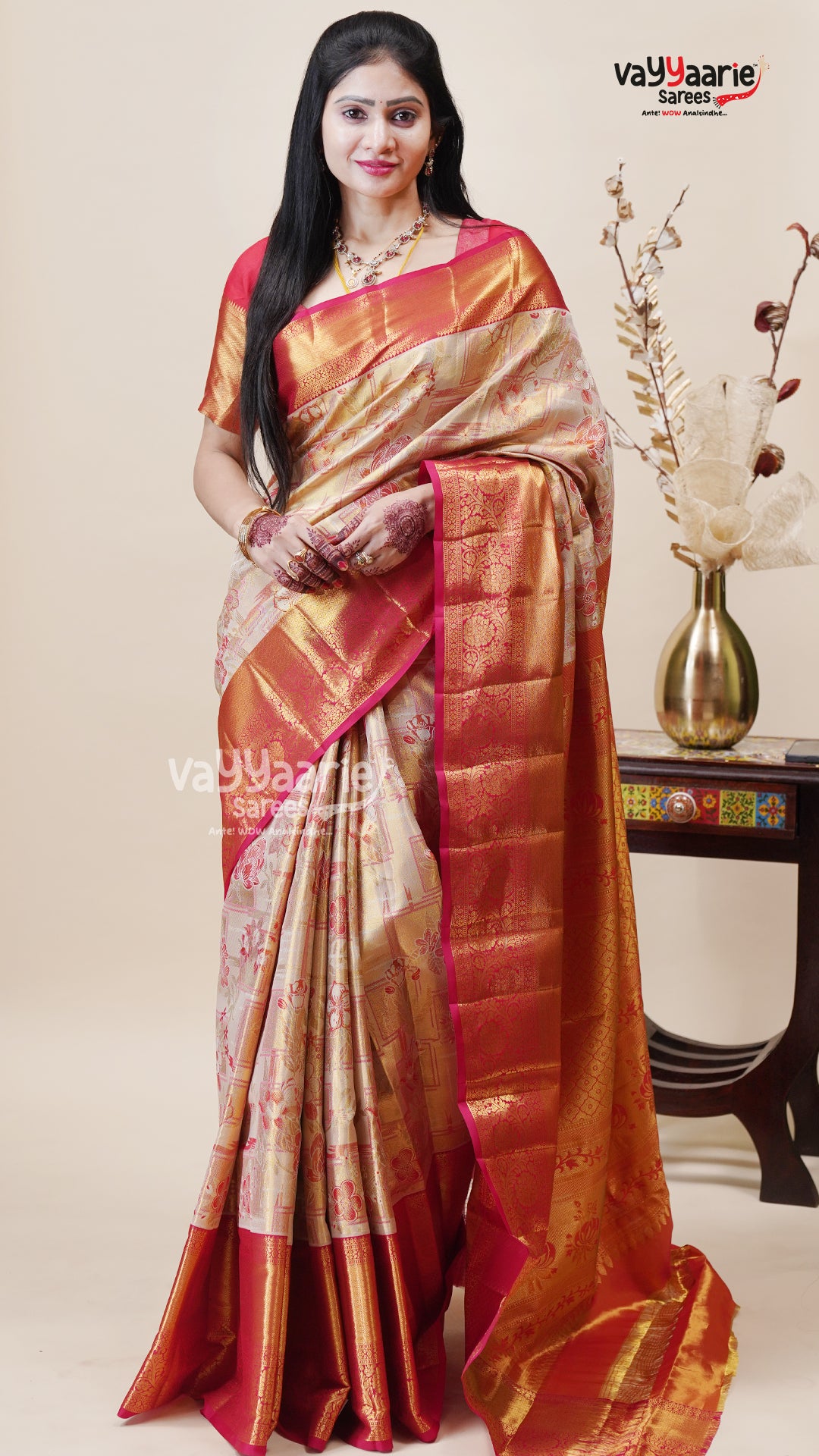Cream DMM Pattu Saree for Elegant Wear