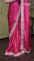 Rani Pink Satin Designer Saree Collection