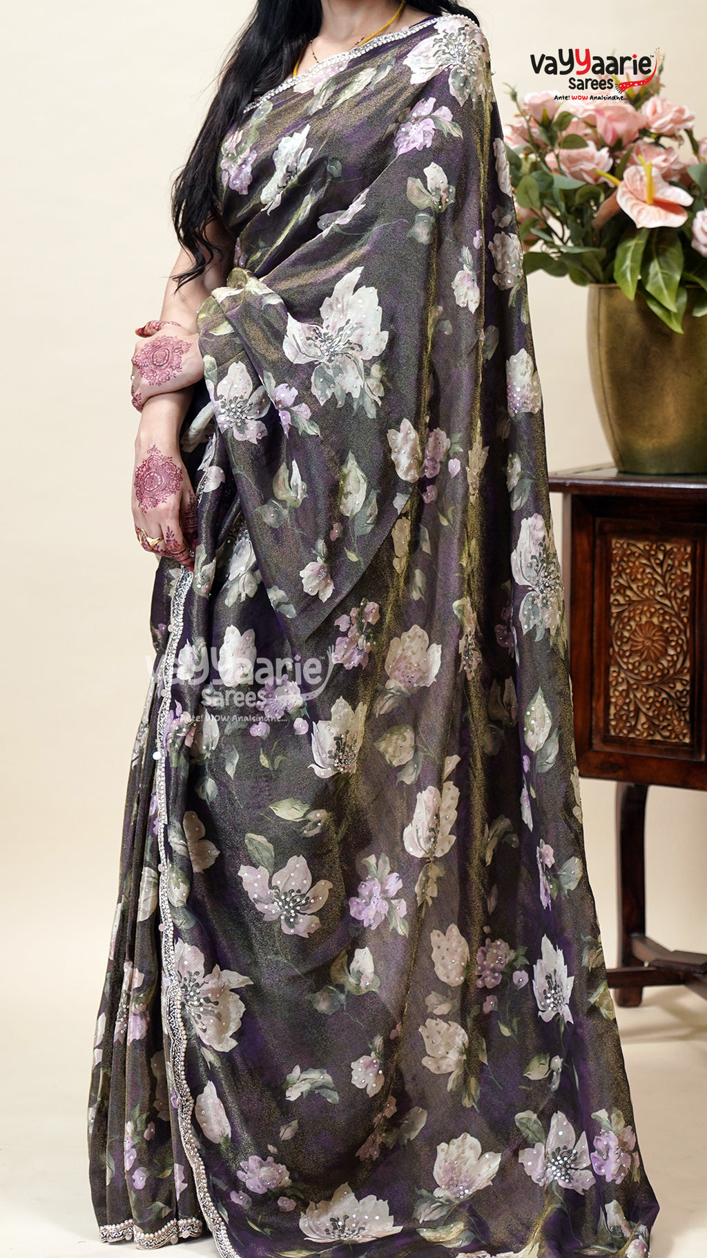 Brown Tissue Designer Saree for Celebrations