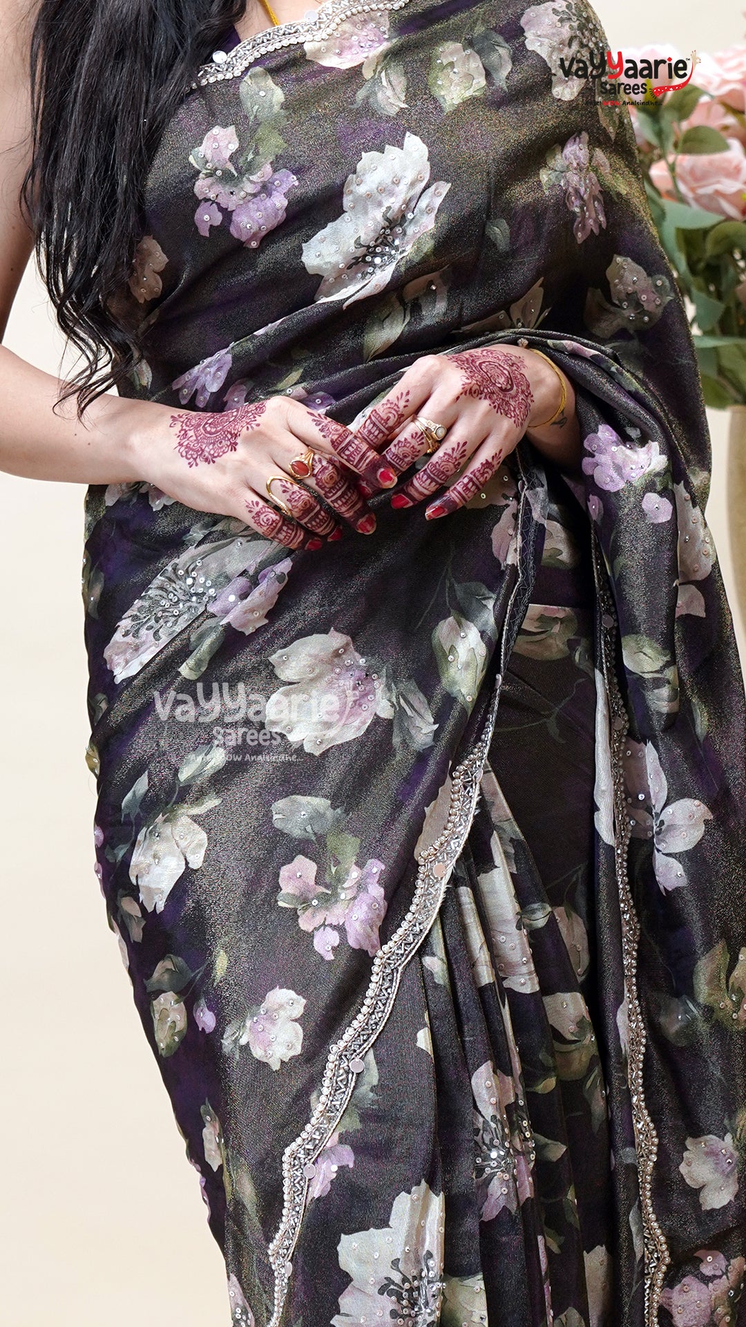 Brown Tissue Designer Saree for Celebrations