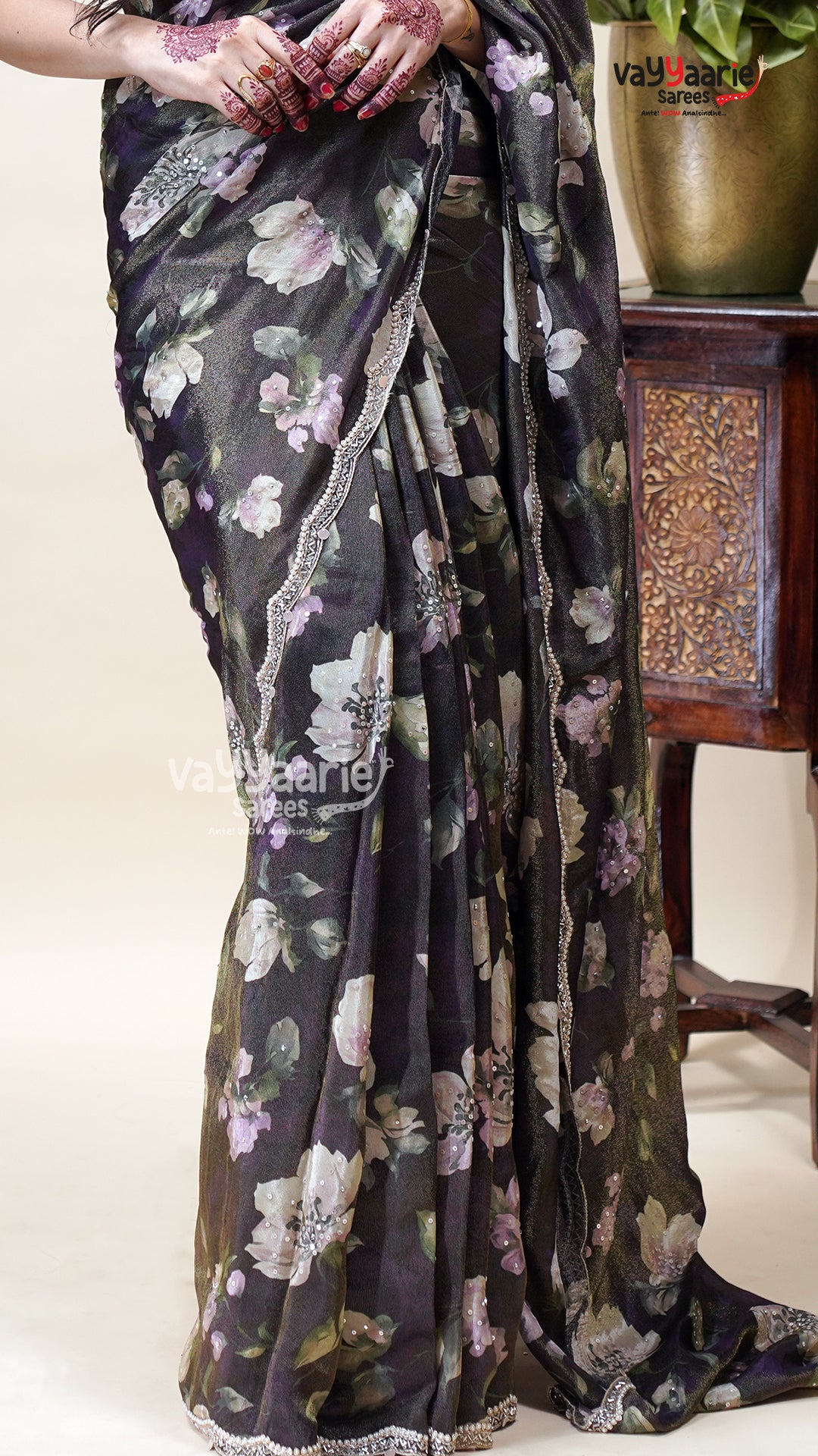 Brown Tissue Designer Saree for Celebrations
