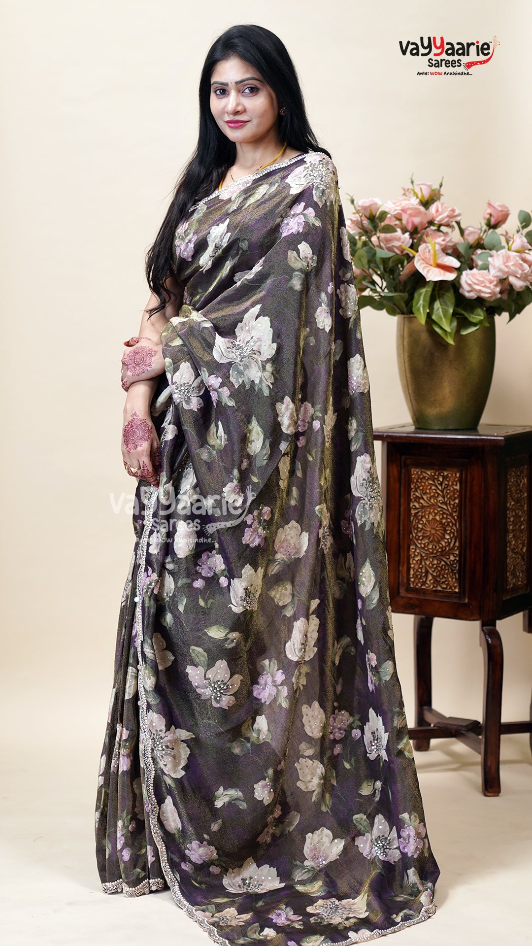 Brown Tissue Designer Saree for Celebrations