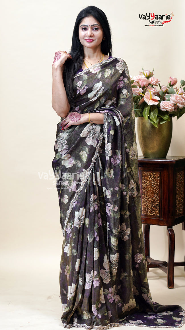 Brown Tissue Designer Saree for Celebrations Hover Image
