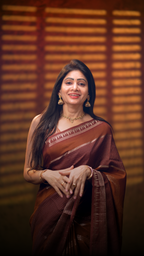 Brown Check Georgette Saree | Lightweight