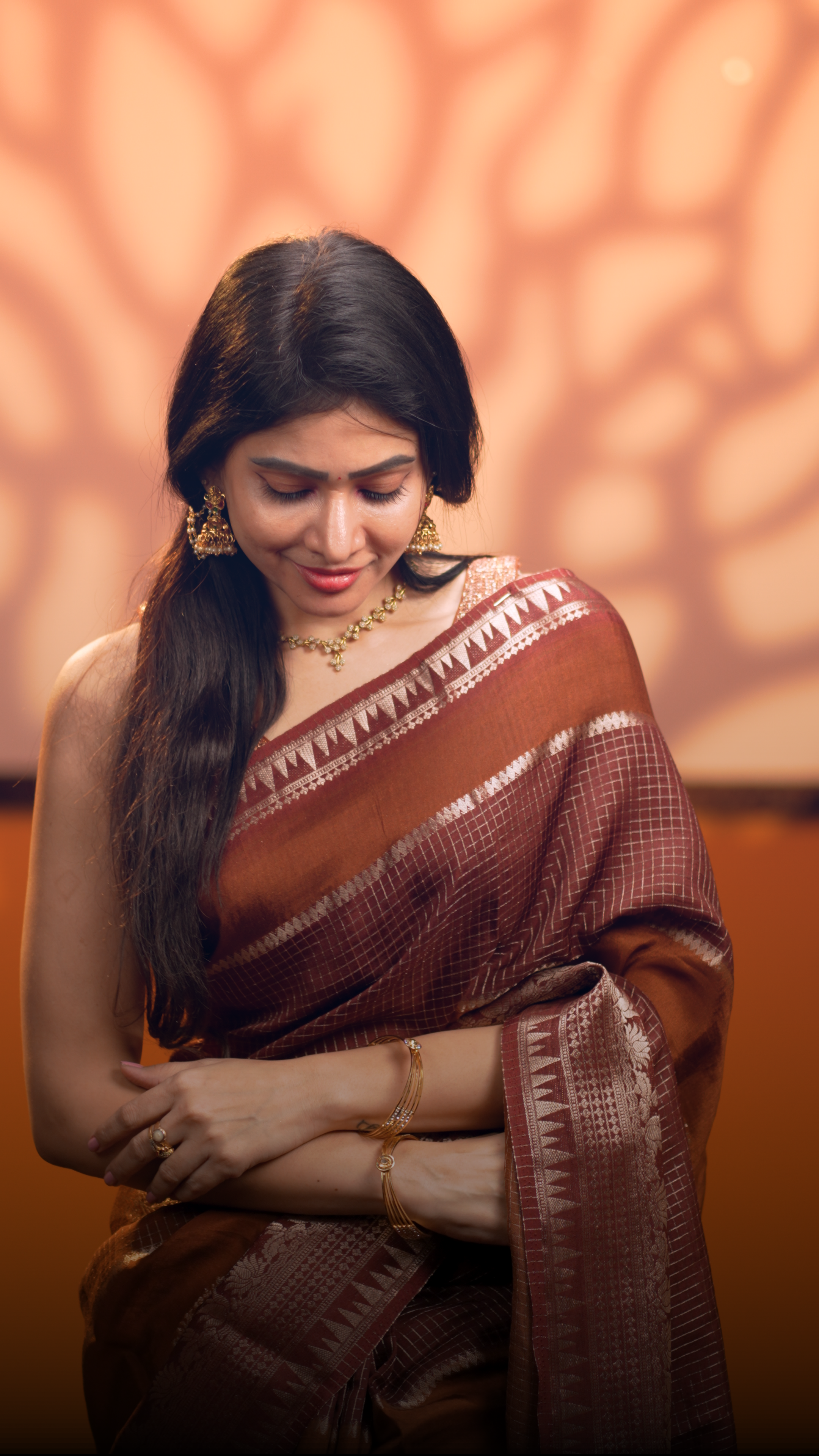 Brown Check Georgette Saree | Lightweight