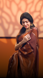 Brown Check Georgette Saree | Lightweight