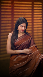 Brown Check Georgette Saree | Lightweight