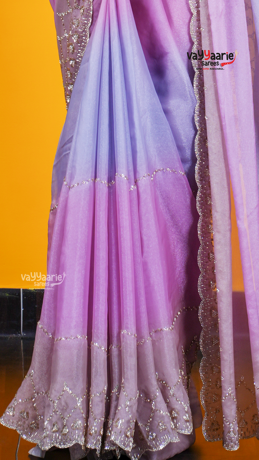 Pink Chiffon Saree with Kalamkari Art Prints | Wedding Ethnic Wear Saree | Vayyaarie Sarees