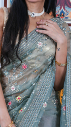 Pista Green Chiffon Saree with Kalamkari Art Prints | Designer Ethnic Wear Saree | Vayyaarie Sarees