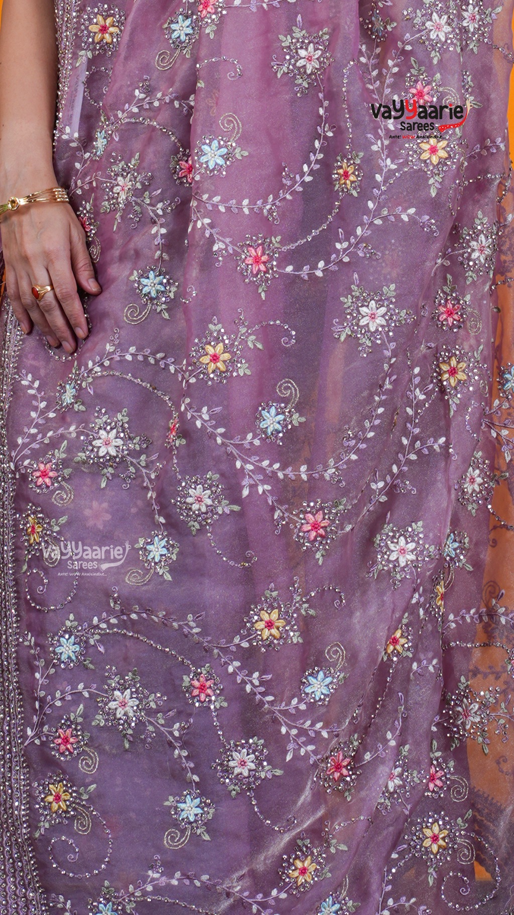 Onion Pink Chiffon Saree with Kalamkari Art Prints | Designer Occasion Wear Saree | Vayyaarie Sarees