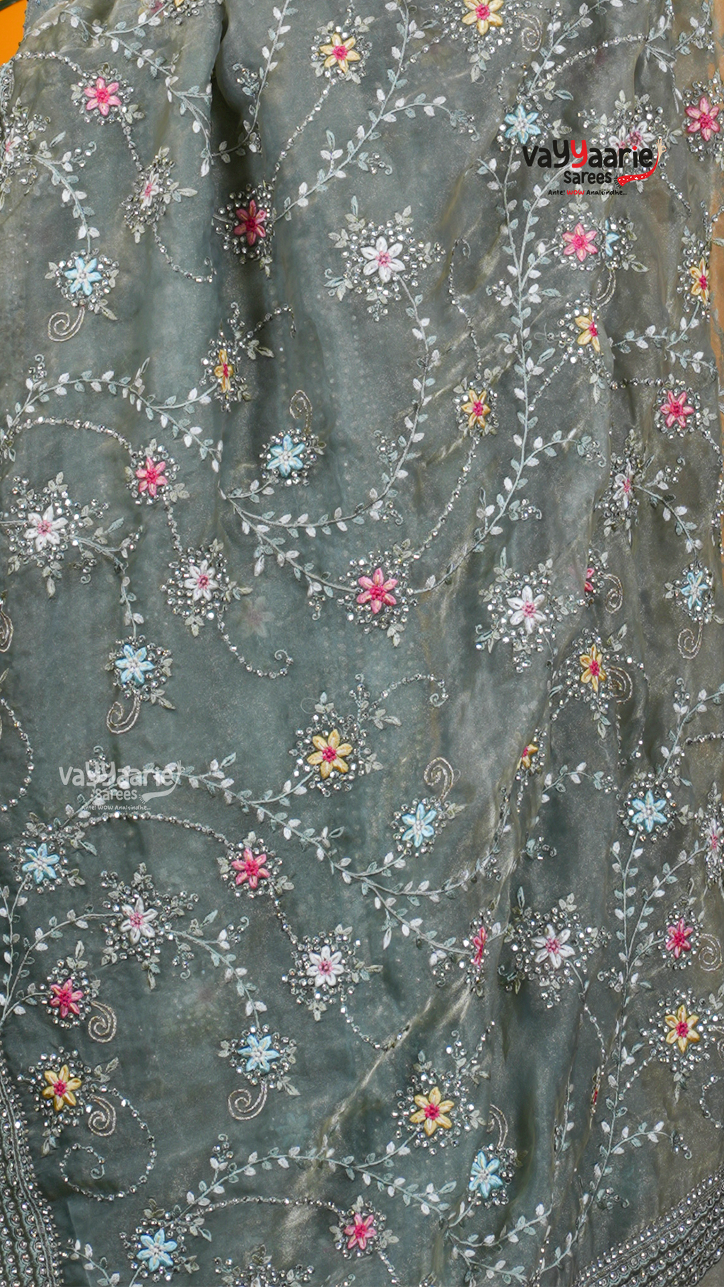 Sea Green Chiffon Saree with Kalamkari Art Prints | Festive Designer Saree | Vayyaarie Sarees