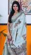 Sea Green Dola Silk Saree with Kalamkari Art Prints | Designer Festive Wear Saree | Vayyaarie Sarees
