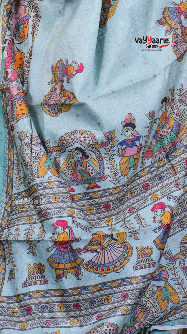 Sea Green Dola Silk Saree with Kalamkari Art Prints | Designer Festive Wear Saree | Vayyaarie Sarees Main Image