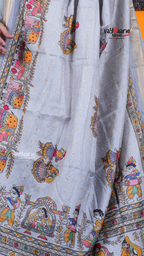 Grey Dola Silk Saree with Kalamkari Art Prints | Wedding Ethnic Wear Saree | Vayyaarie Sarees