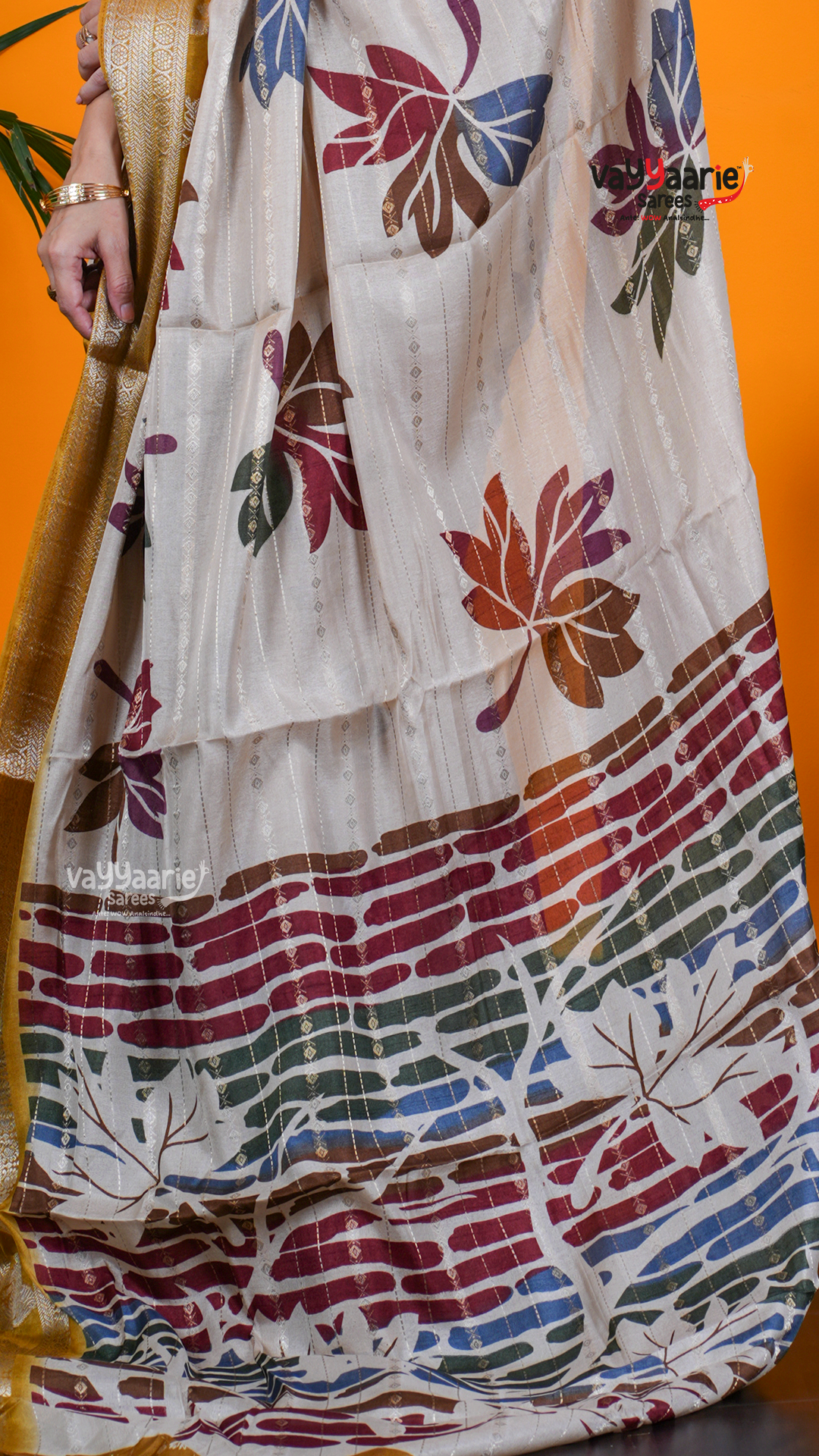 Cream Dola Silk Saree with Kalamkari Art Prints | Elegant Occasion Wear Saree | Vayyaarie Sarees