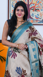 Cream Dola Silk Saree with Kalamkari Art Prints | Premium Occasion Wear Saree | Vayyaarie Sarees
