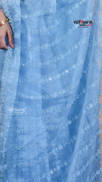Sky Blue Chiffon Saree with Kalamkari Art Prints | Elegant Occasion Wear Saree | Vayyaarie Sarees