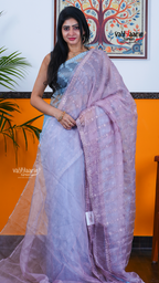 Onion Pink Chiffon Saree with Kalamkari Art Prints | Traditional Ethnic Saree | Vayyaarie Sarees