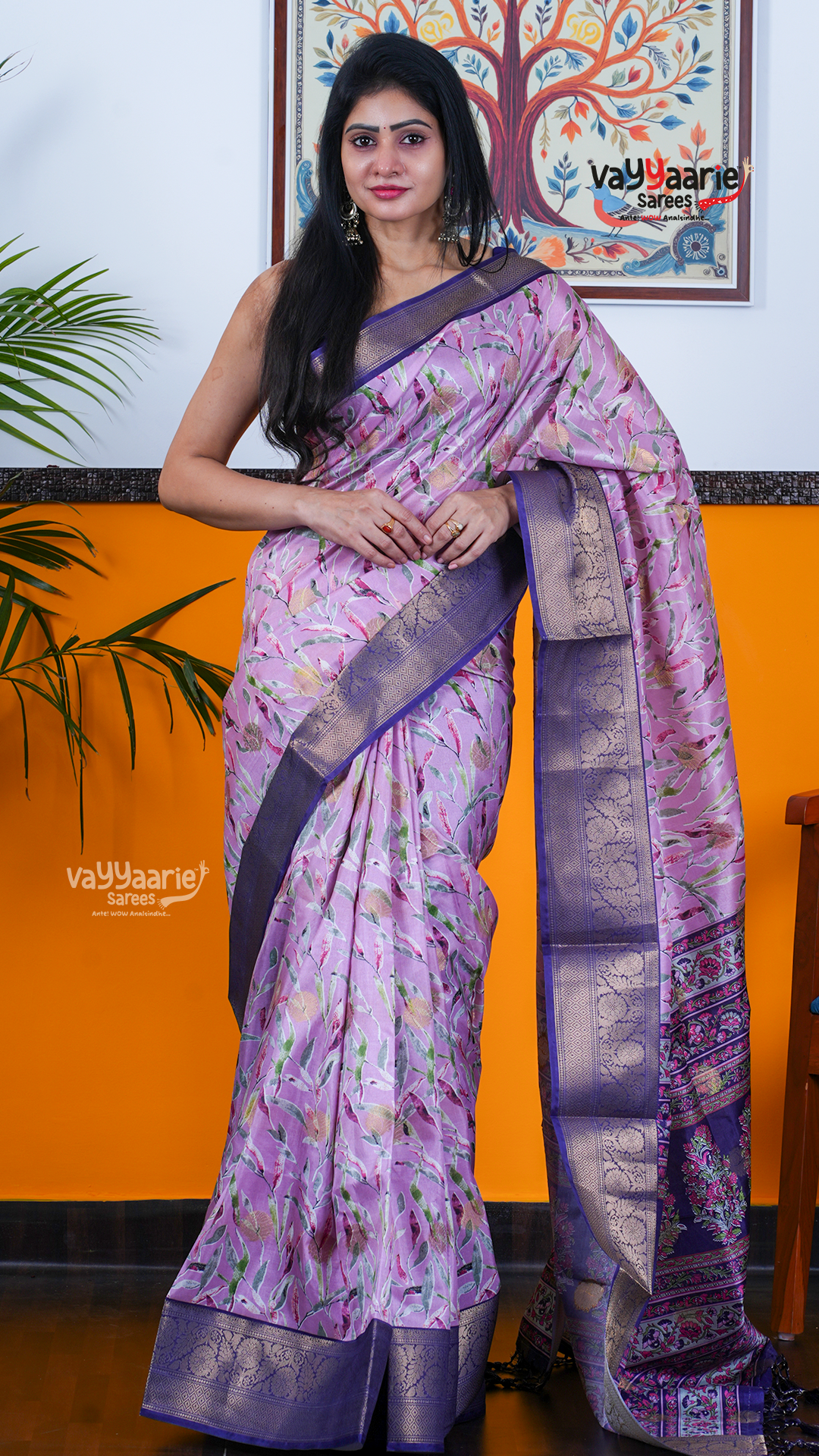 Light Pink Dola Silk Saree with Kalamkari Art Prints | Designer Ethnic Wear Saree | Vayyaarie Sarees