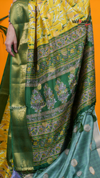 Yellow Dola Silk Saree with Kalamkari Art Prints | Special Gathering Saree | Vayyaarie Sarees