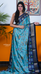 Rama Green Dola Silk Saree with Kalamkari Art Prints | Wedding Ethnic Wear Saree | Vayyaarie Sarees