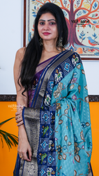 Rama Green Dola Silk Saree with Kalamkari Art Prints | Wedding Ethnic Wear Saree | Vayyaarie Sarees