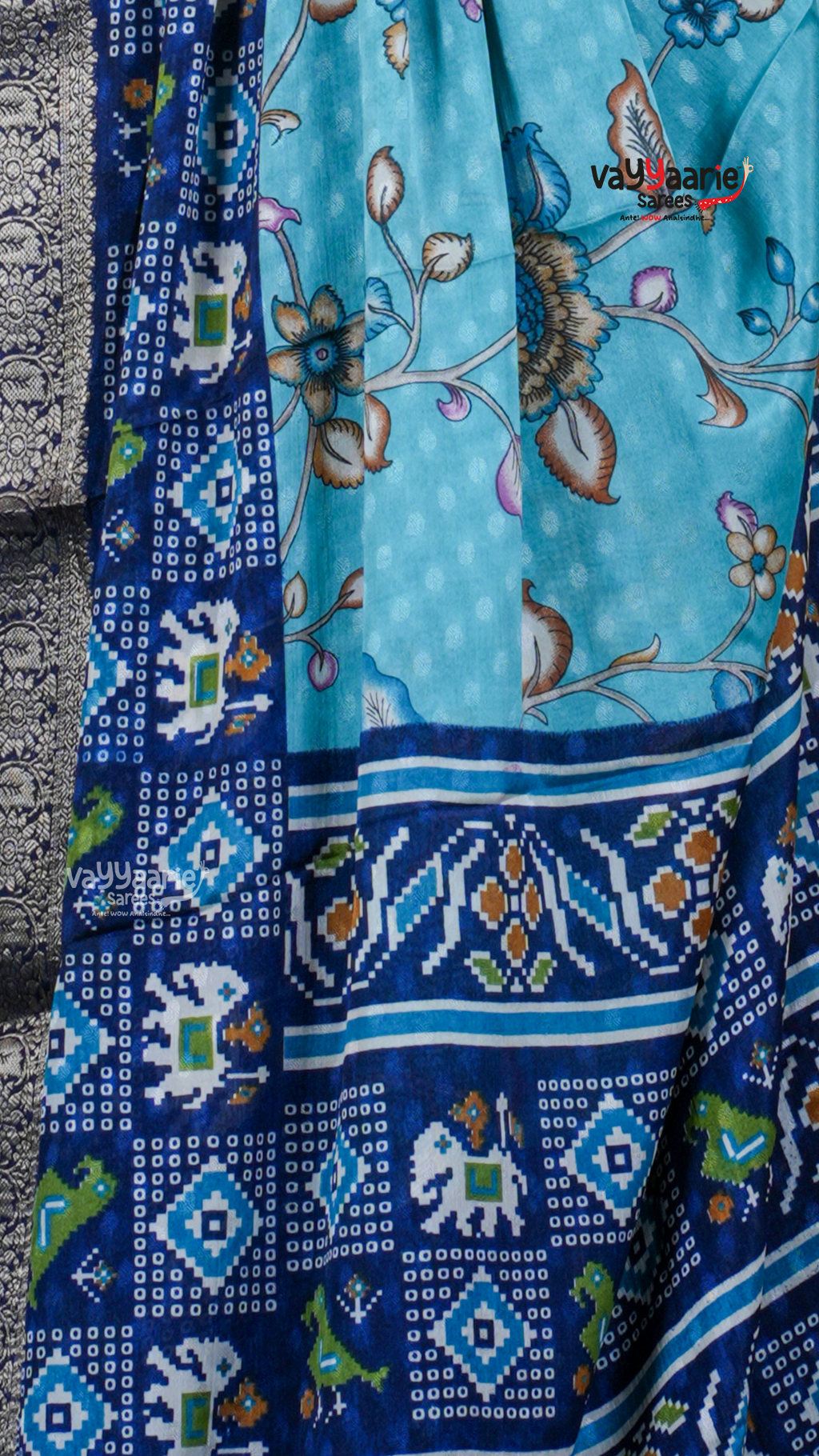 Rama Green Dola Silk Saree with Kalamkari Art Prints | Wedding Ethnic Wear Saree | Vayyaarie Sarees