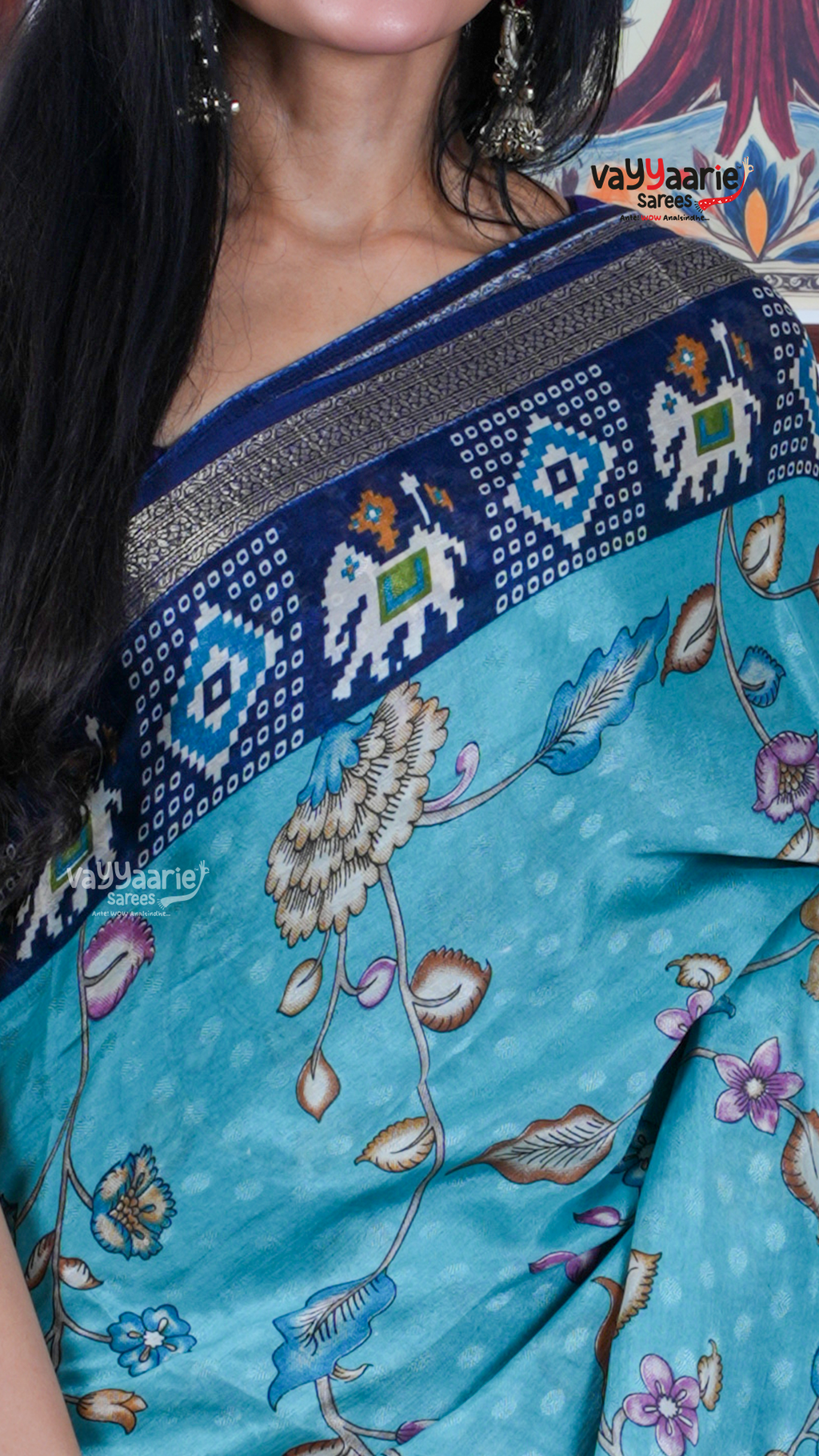 Rama Green Dola Silk Saree with Kalamkari Art Prints | Wedding Ethnic Wear Saree | Vayyaarie Sarees