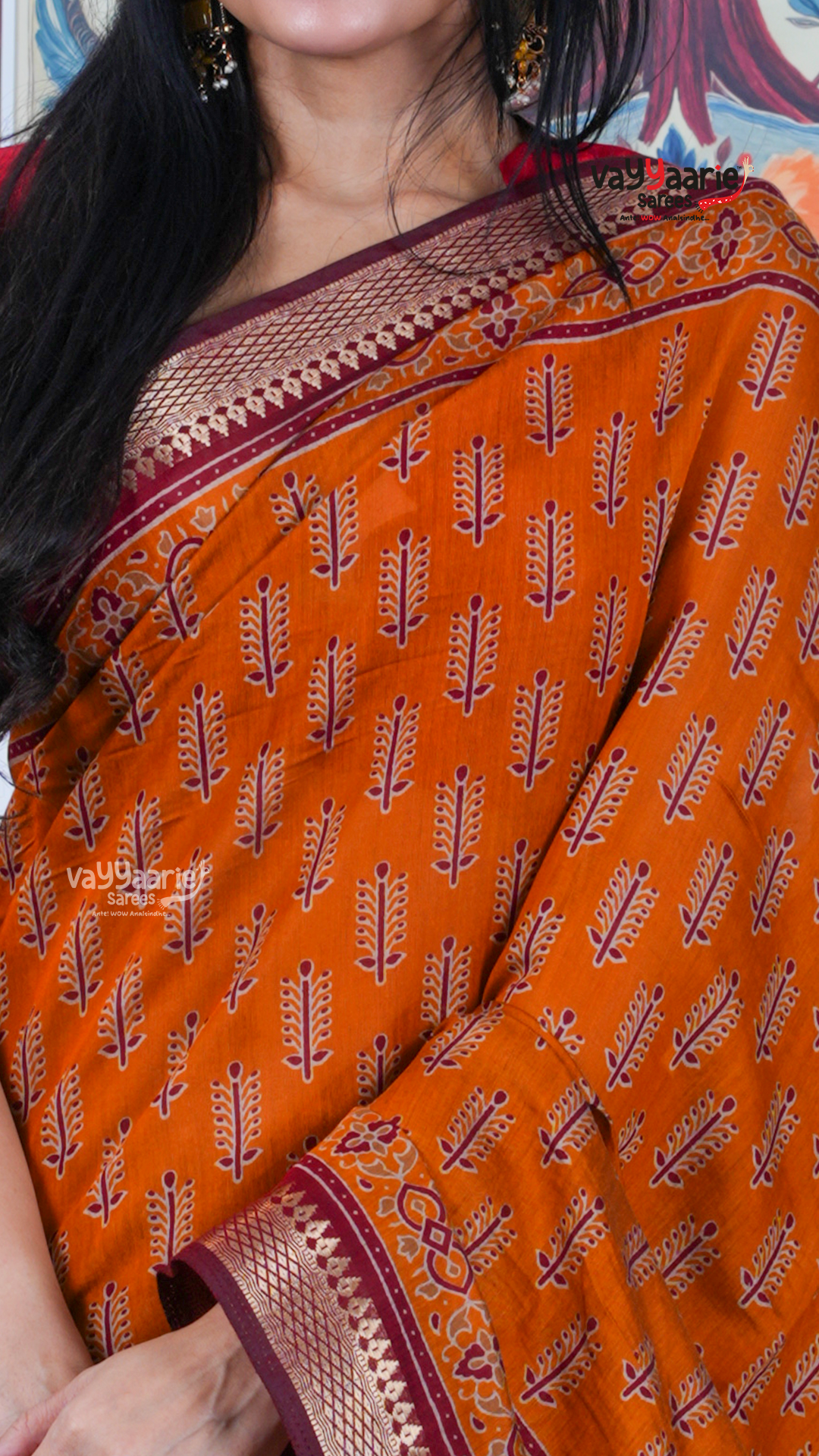 Gold Chanderi Silk Saree with Kalamkari Art Prints | Traditional Wear Saree | Vayyaarie Sarees