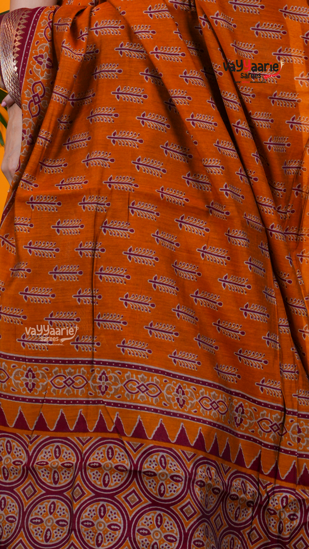 Gold Chanderi Silk Saree with Kalamkari Art Prints | Traditional Wear Saree | Vayyaarie Sarees