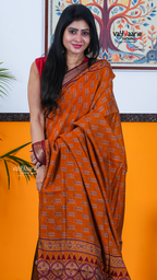 Gold Chanderi Silk Saree with Kalamkari Art Prints | Traditional Wear Saree | Vayyaarie Sarees