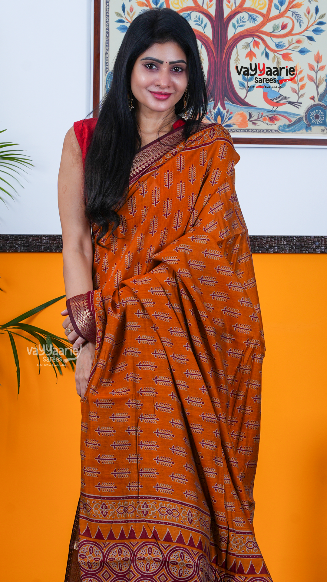 Gold Chanderi Silk Saree with Kalamkari Art Prints | Traditional Wear Saree | Vayyaarie Sarees