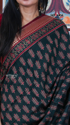 Dark Green Chanderi Silk Saree with Kalamkari Art Prints | Classic Ethnic Wear Saree | Vayyaarie Sarees