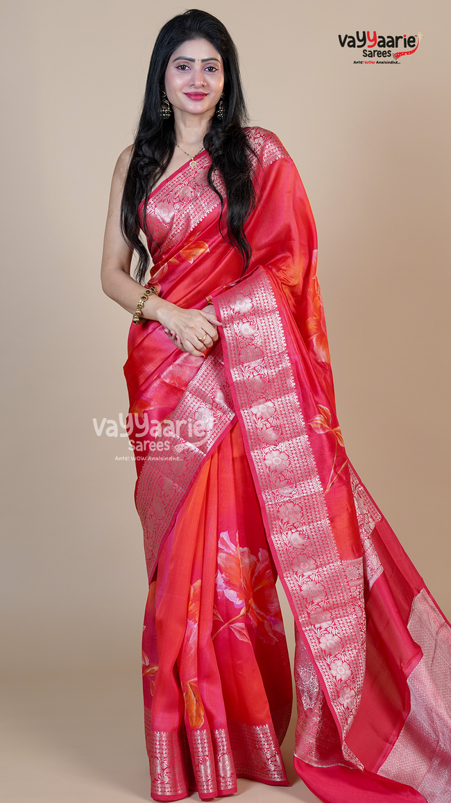 Red Banaras Mango Fancy Saree for Festive Wear Hover Image
