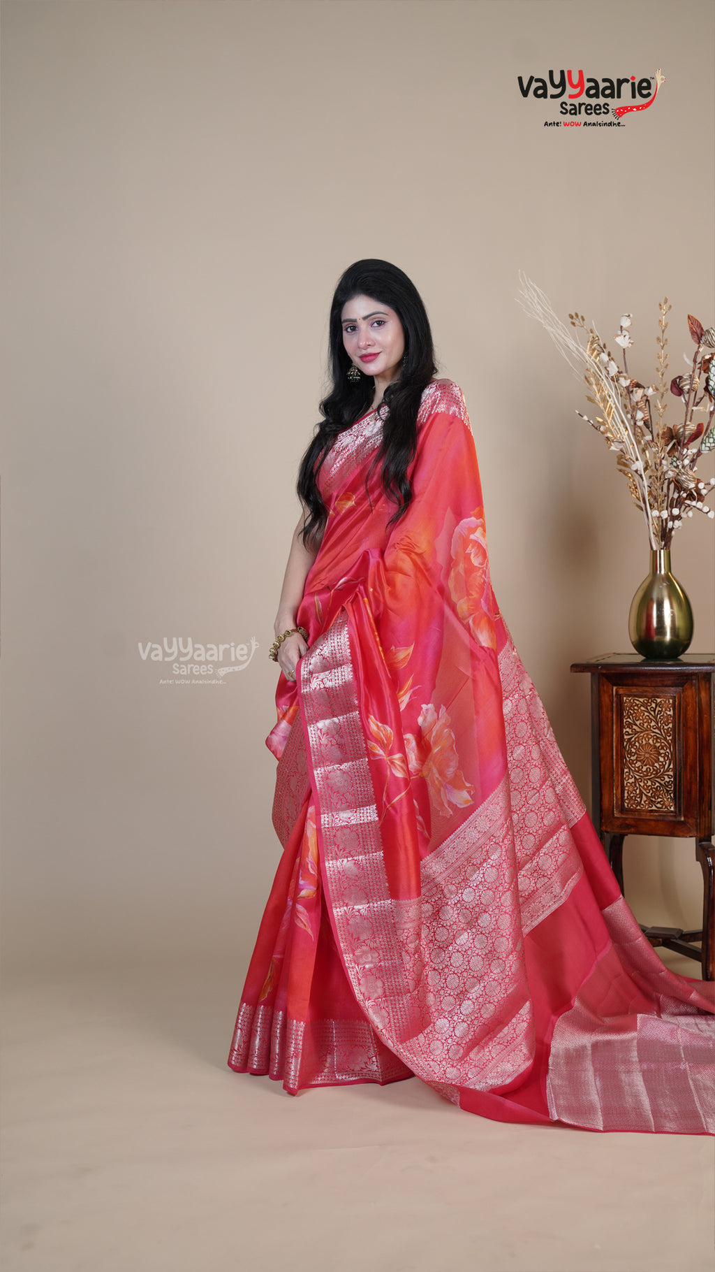Red Raw Mango Fancy Saree for Festive Wear