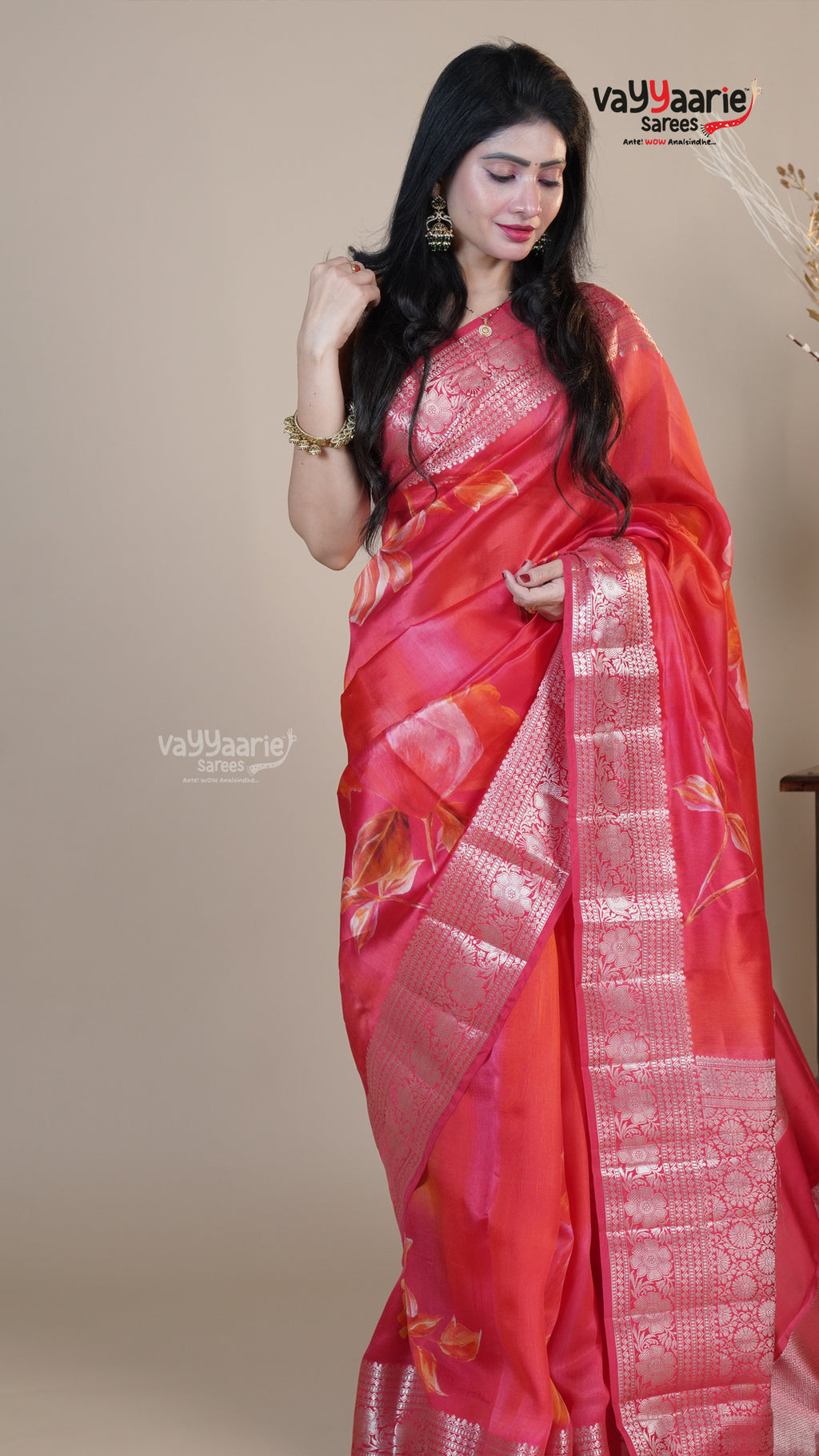 Red Raw Mango Fancy Saree for Festive Wear