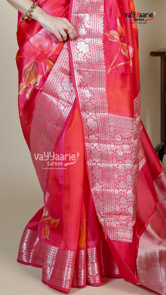 Red Banaras Mango Fancy Saree for Festive Wear Main Image