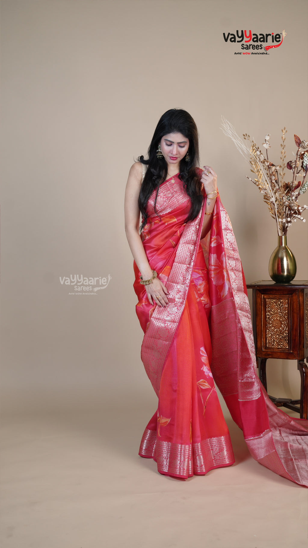 Red Raw Mango Fancy Saree for Festive Wear