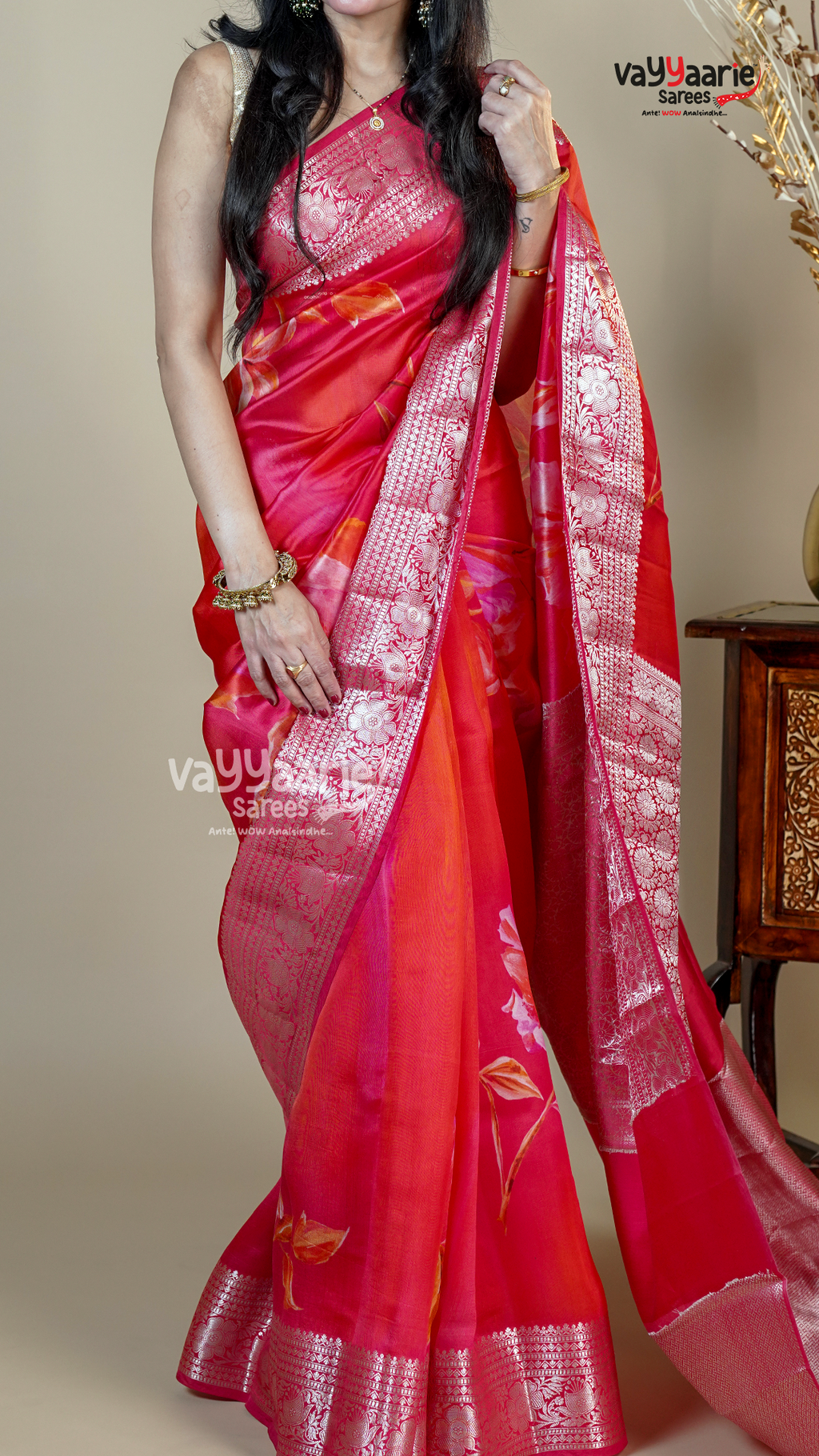 Red Banaras Mango Fancy Saree for Festive Wear