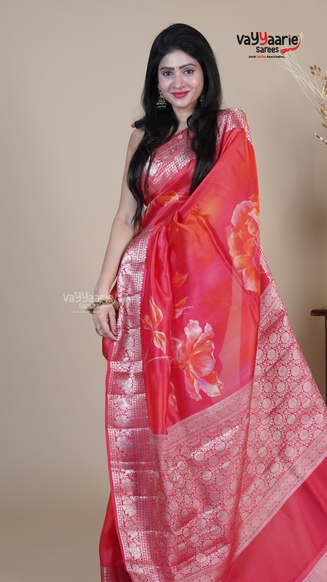 Red Raw Mango Fancy Saree for Festive Wear