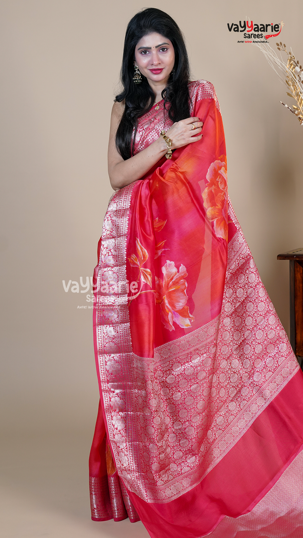 Red Banaras Mango Fancy Saree for Festive Wear