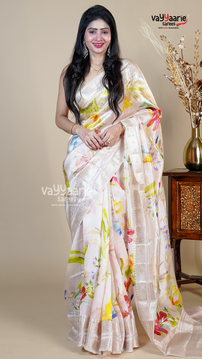 Cream Banaras Mango Fancy Saree for Party Wear Hover Image