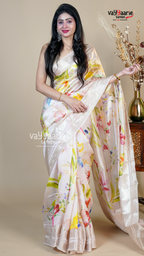 Cream Banaras Mango Fancy Saree for Party Wear