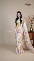 Cream Raw Mango Fancy Saree for Party Wear