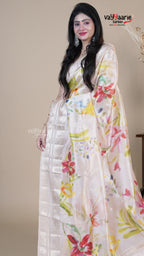 Cream Raw Mango Fancy Saree for Party Wear
