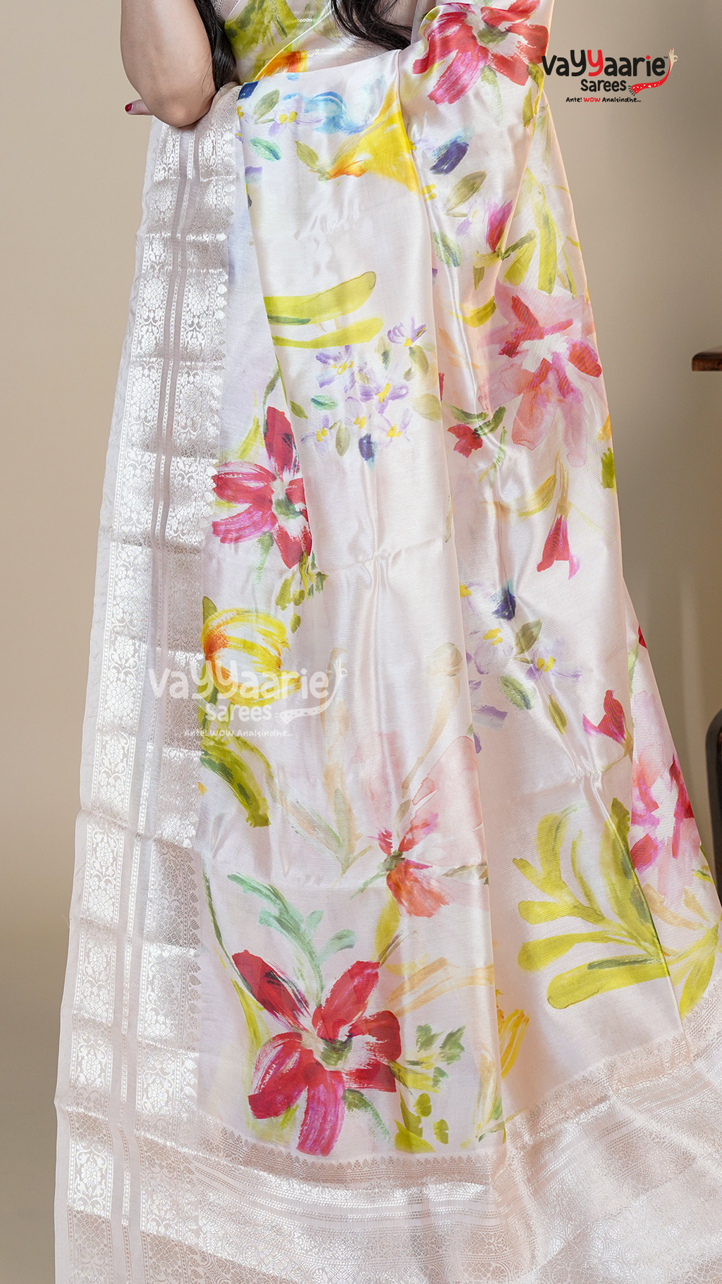 Cream Banaras Mango Fancy Saree for Party Wear