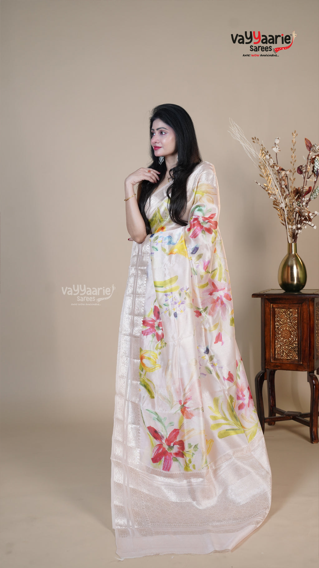 Cream Raw Mango Fancy Saree for Party Wear