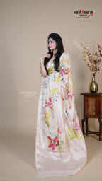 Cream Raw Mango Fancy Saree for Party Wear