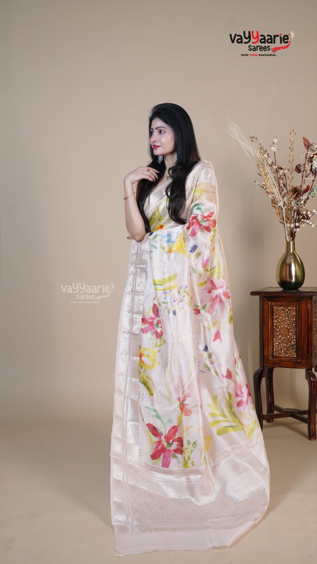 Cream Raw Mango Fancy Saree for Party Wear